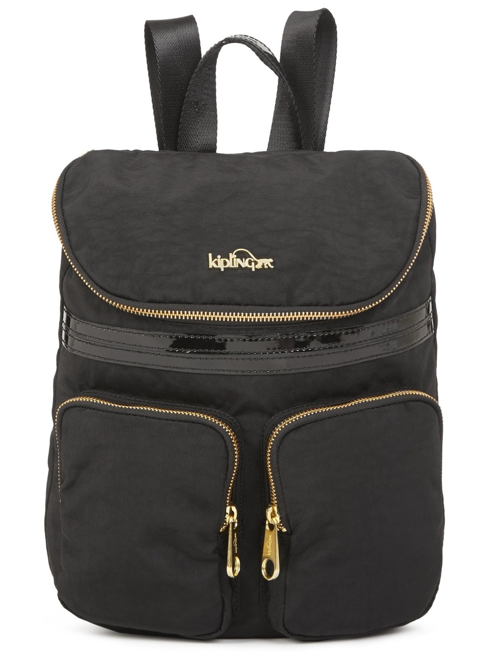 Kipling mini Black Nylon Backpack with Gold Zippers